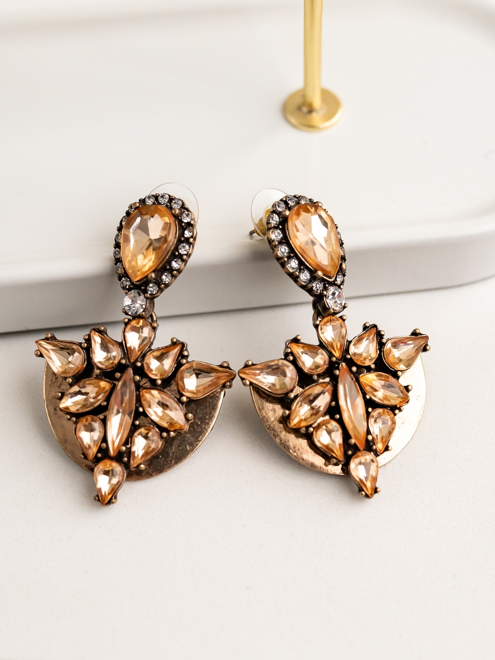 BaubleBar Gold-Tone Amber Teardrop Floral Drop Earrings